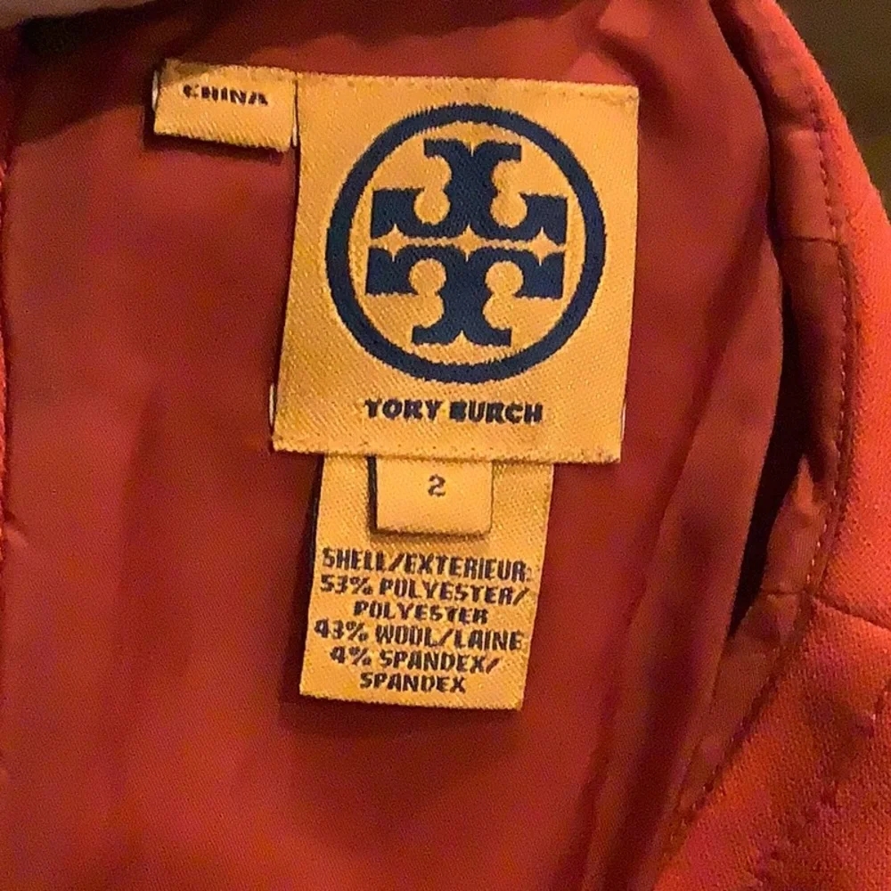 Tory Burch Red Poly Wool Stretch Shift Dress Patchwork Stitching Size 2